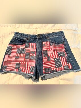 Forever 21 Denim Women's Shorts with Red & Blue Flag Patchwork